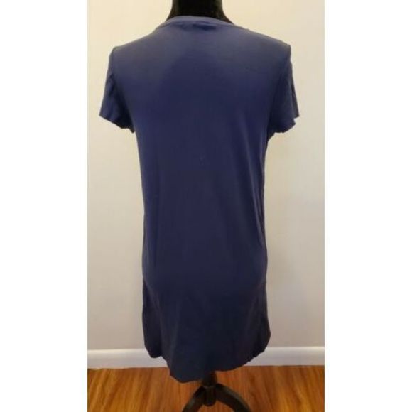 Womens COS Navy Blue Short Sleeve Jersey Tunic Shirt Dress Raw Hem Size S Small - Picture 2 of 6